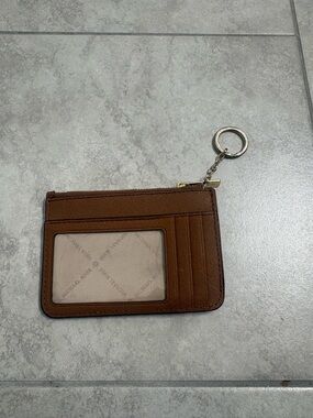 Michael Kors Brown Saffiano Leather Card Holder with Key Ring